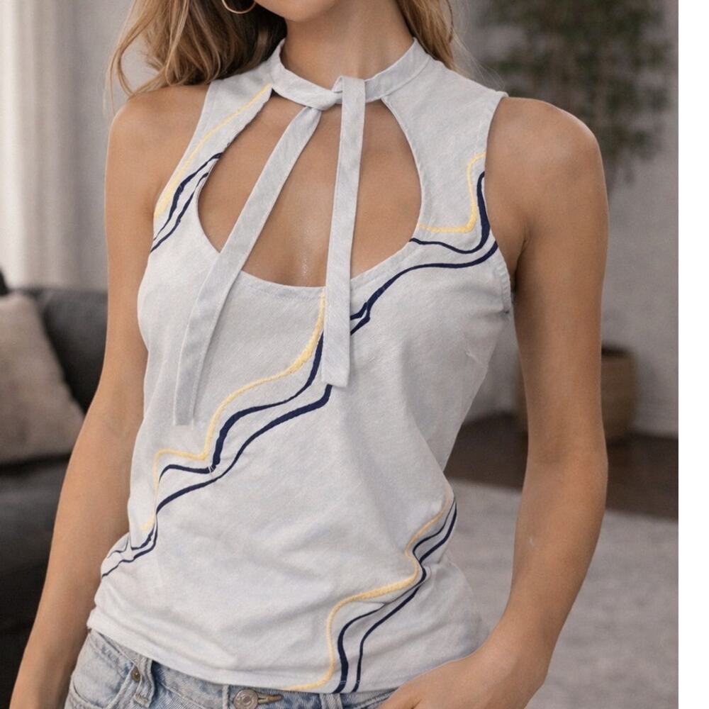 Vintage ANTHROPOLOGIE Y2K TOCCA Keyhole Top Tie Embroidered Size 10 Medium M